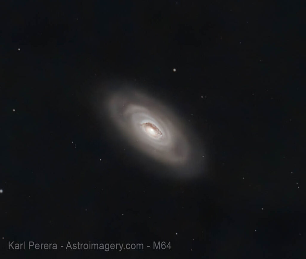 Black Eye Galaxy M64 imaged using my astrophotography laptop