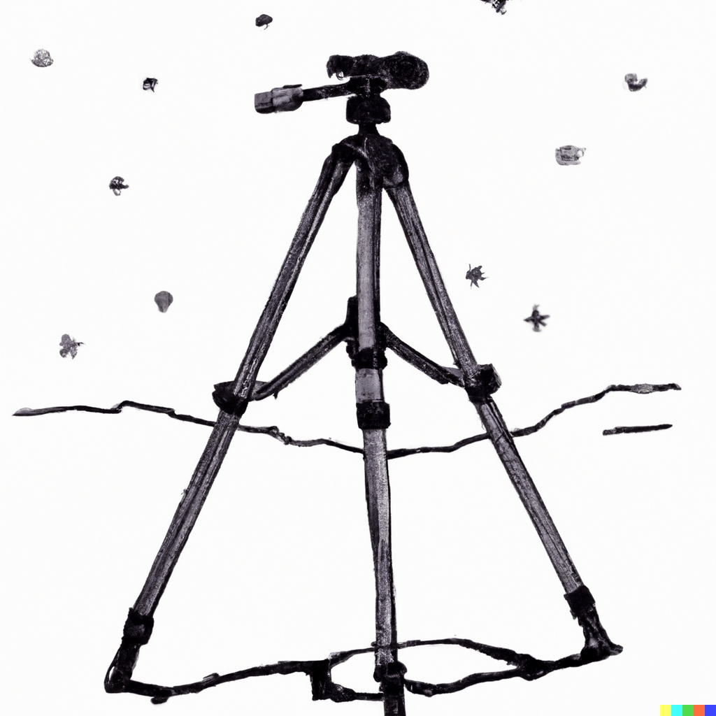 a pen drawing of a tripod for astrophotography under the stars-min